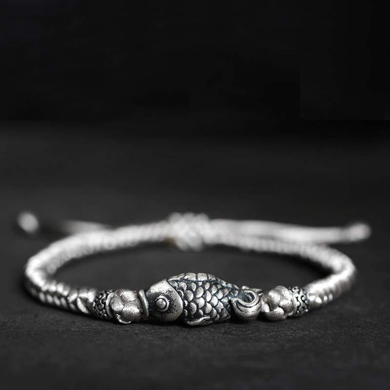 Silver Luck Koi Fish Braided String Bracelet