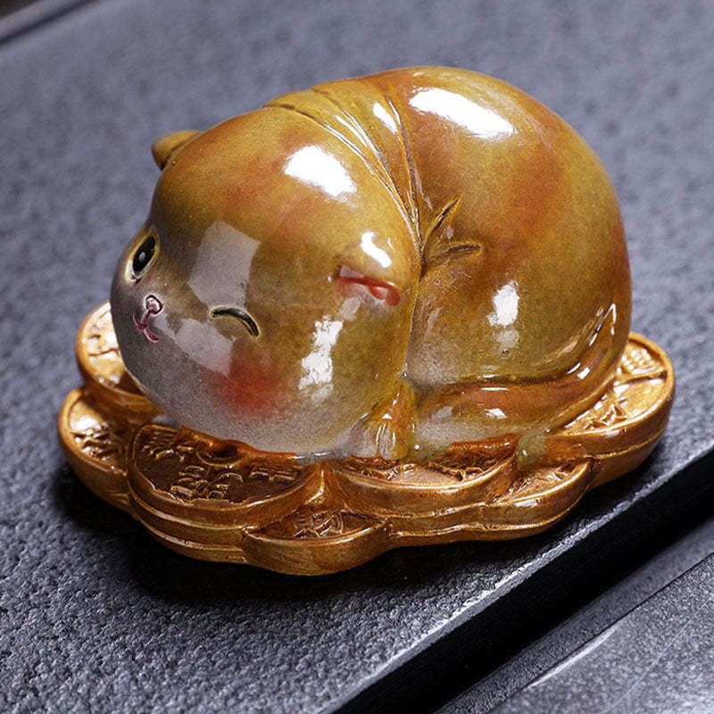 Color Changing Cute Mini Cat Resin Tea Pet Wealth Home Figurine Decoration
