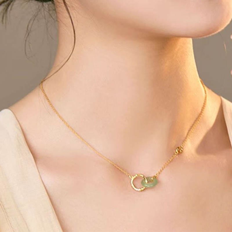 925 Sterling Silver Natural Green Aventurine Peace Buckle Bamboo Coin Prosperity Necklace Pendant