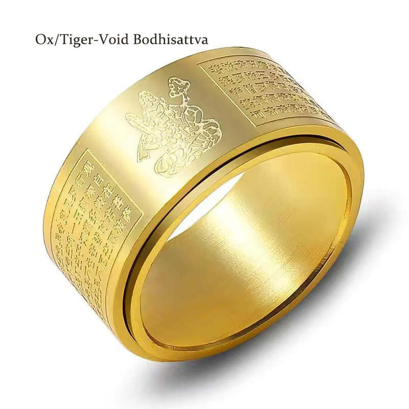 Chinese Zodiac Natal mystic zen Heart Sutra Carved Titanium Steel Calm Rotatable Ring