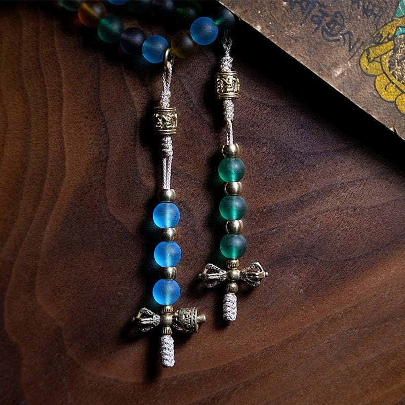Tibetan 108 Mala Beads Multicolored Liuli Glass Bead Chinese Zodiac Nine Palaces Eight Diagrams Charm Bracelet