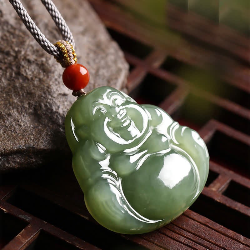 Laughing mystic zen Hetian Jade Abundance Necklace String Pendant