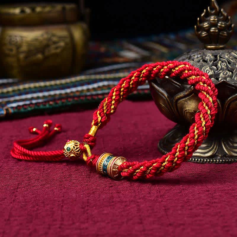 Tibetan Handmade Luck Thangka Prayer Wheel Charm Weave String Bracelet