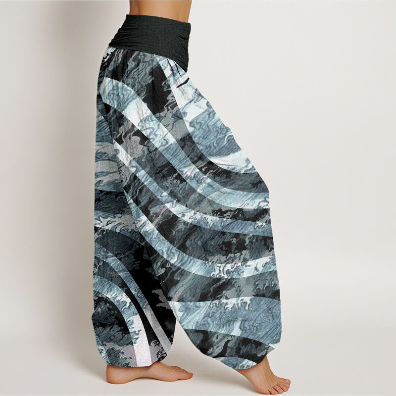 Zebra Stripes Wave Design Women's Elastic Waist Harem Pants