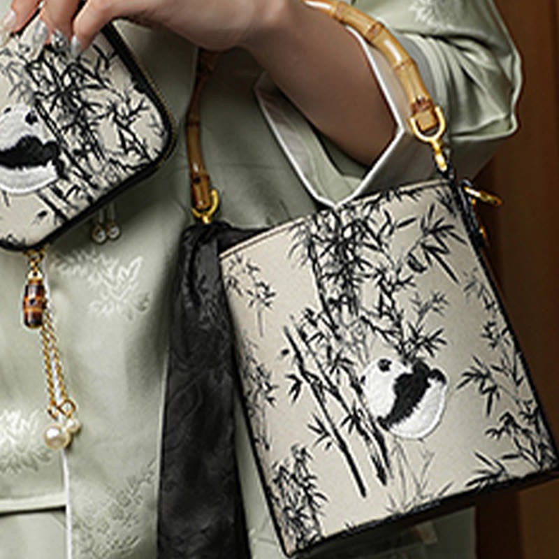 Panda Bamboo Magpie Embroidery Crossbody Bag Hangbags