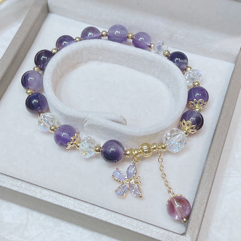 Natural Amethyst Crystal Spiritual Butterfly Charm Bracelet
