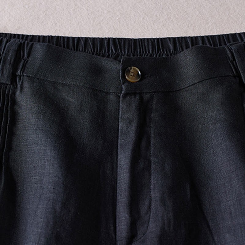 Summer Daily Simple Wrinkle Design Cotton Linen Women's Shorts With Pockets