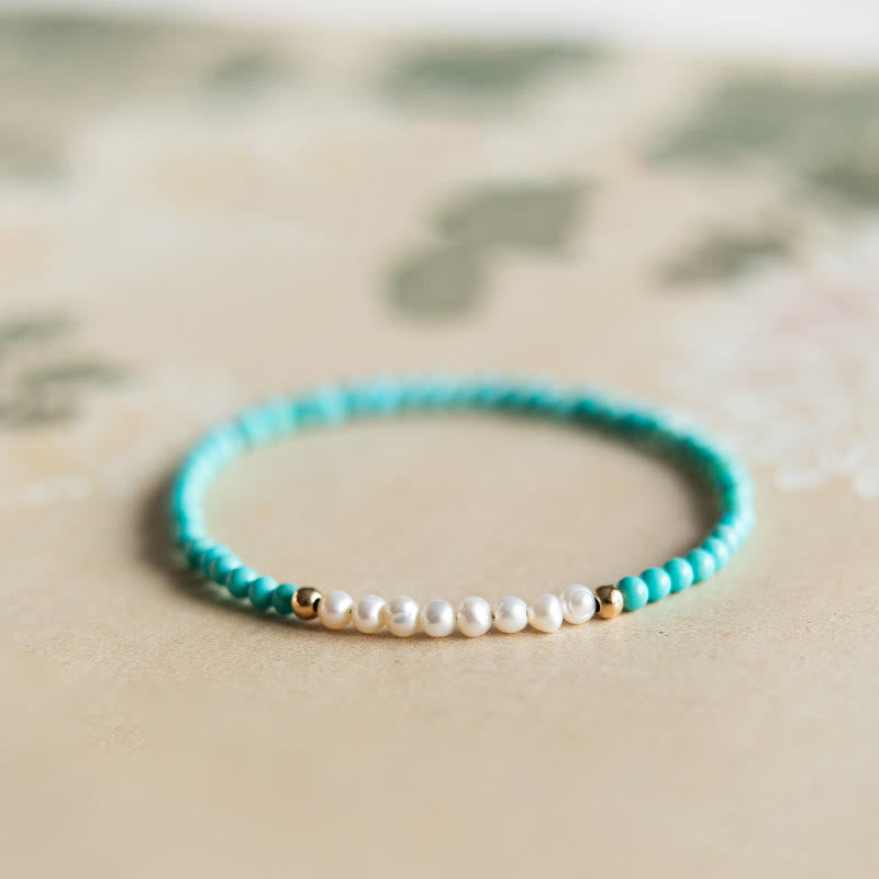 925 Sterling Silver Natural Turquoise Pearl Beaded Bracelet