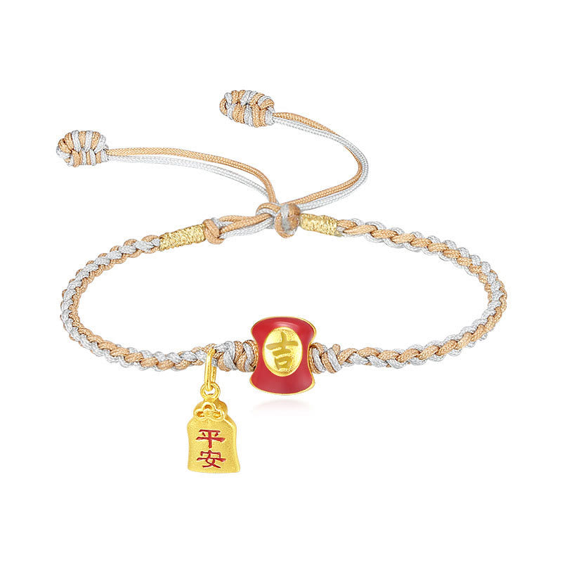 925 Sterling Silver Handmade Auspicious Chinese Character Blessing Braided String Bracelet