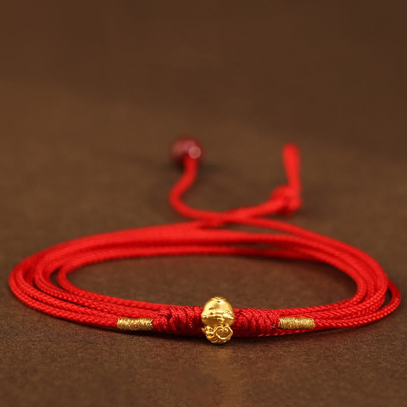 999 Gold Ingot Coin Ruyi Gourd Fu Character Year of the Snake Red String Belly Chain