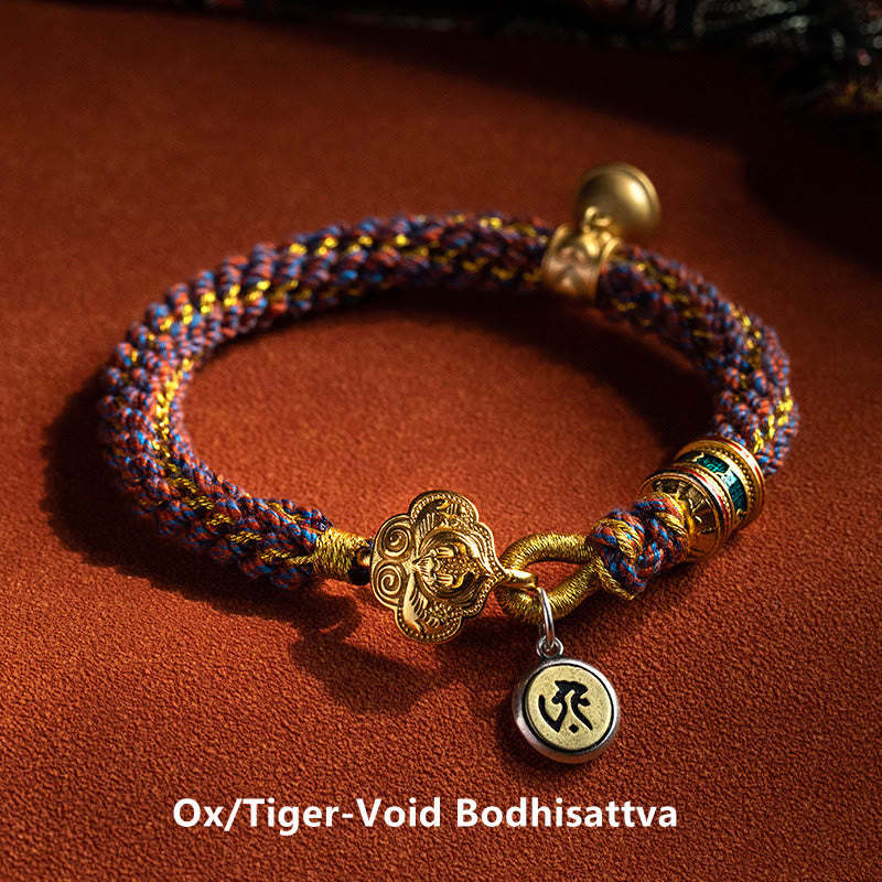 925 Sterling Silver Chinese Zodiac Natal mystic zen Om Mani Padme Hum Luck Bell Braided String Bracelet