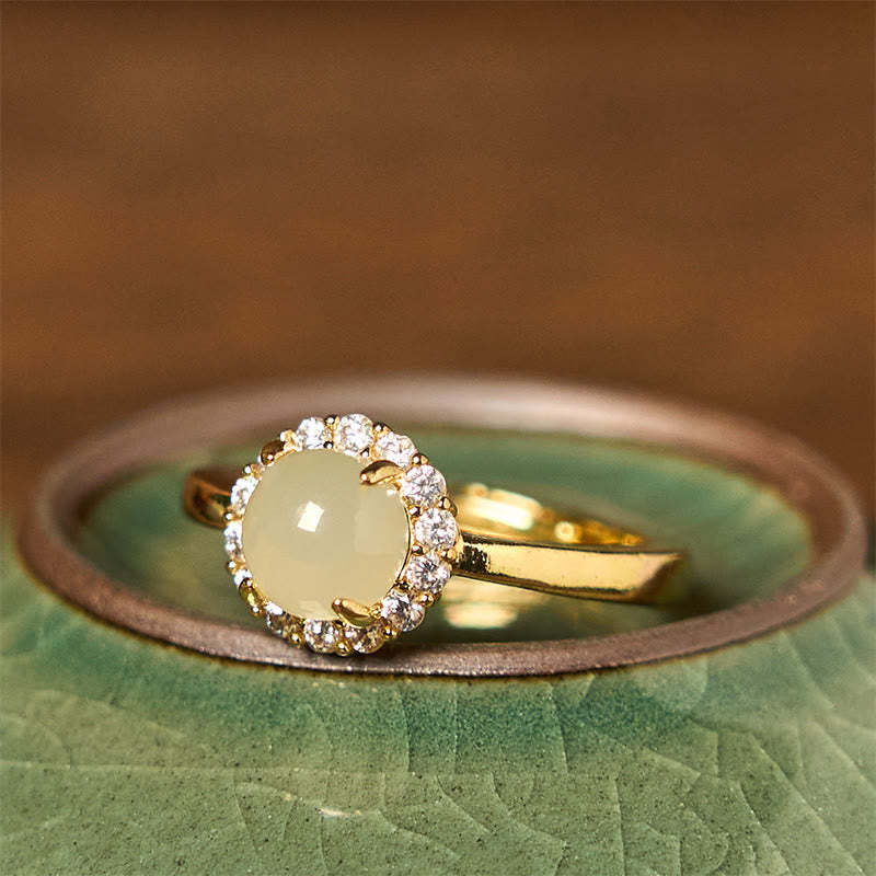 Natural Hetian Jade Egg Copper Open Luck Prosperity Ring