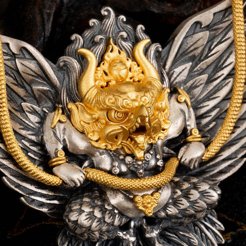 925 Sterling Silver Tibetan Garuda Bird Dragon Snake Wisdom Necklace Pendant