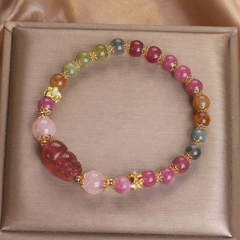 Tourmaline Strawberry Quartz Pink Crystal PIXIU Love Bracelet