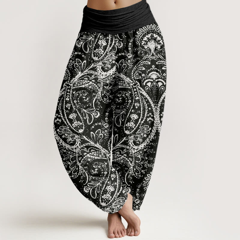 Flowers Paisley Patterns Women's Elastic Waist Harem Pants