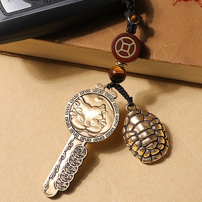 PiXiu Wealth Copper Coin Yin Yang Bagua Handmade Key Chain