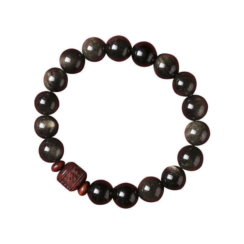 Natural Gold Sheen Obsidian Rainbow Obsidian Om Mani Padme Hum Fu Character Healing Bracelet