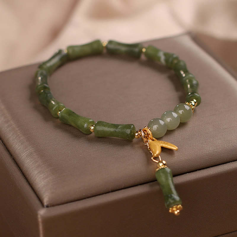 Green Bamboo Jade Leaf Pattern Wealth Luck Bracelet