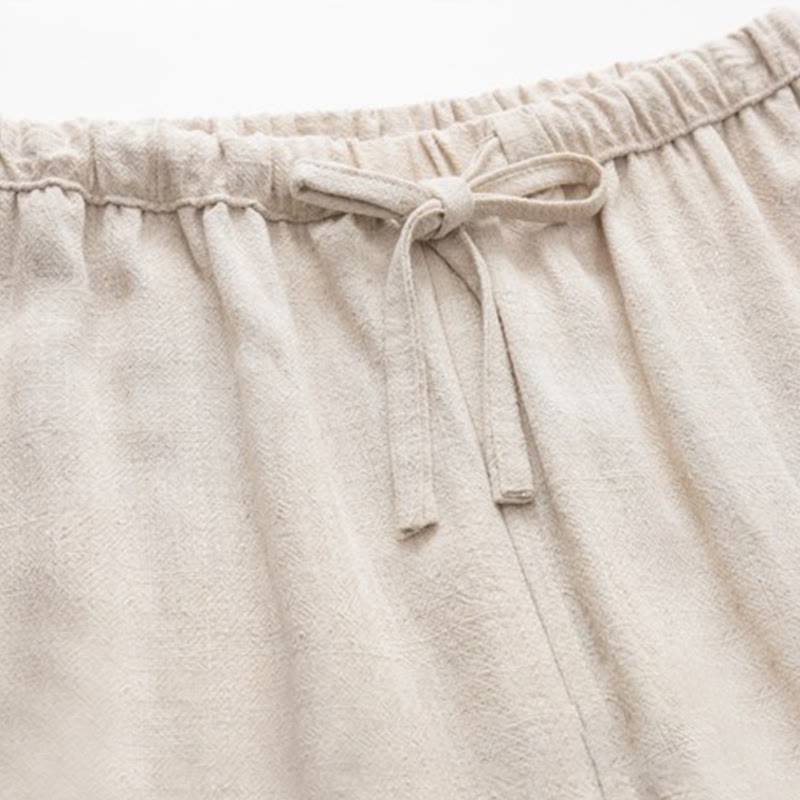 Spring Summer Solid Men's Drawstring Linen Pants With Pockets
