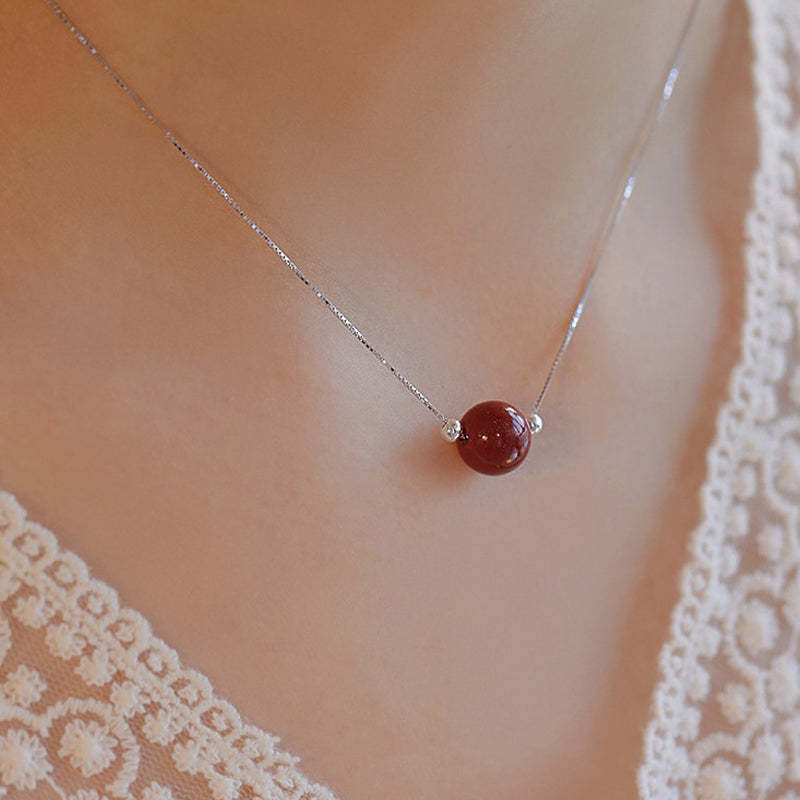 925 Sterling Silver Cinnabar Bead Calm Blessing Necklace Pendant