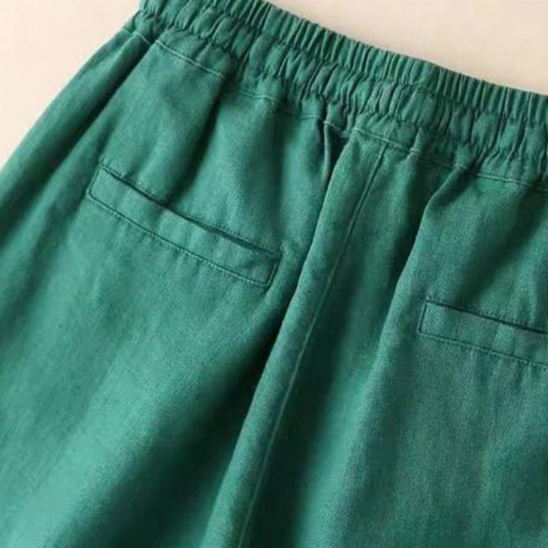 Casual Cotton Linen High Waist Lace-up Wide Leg Pants With Pockets