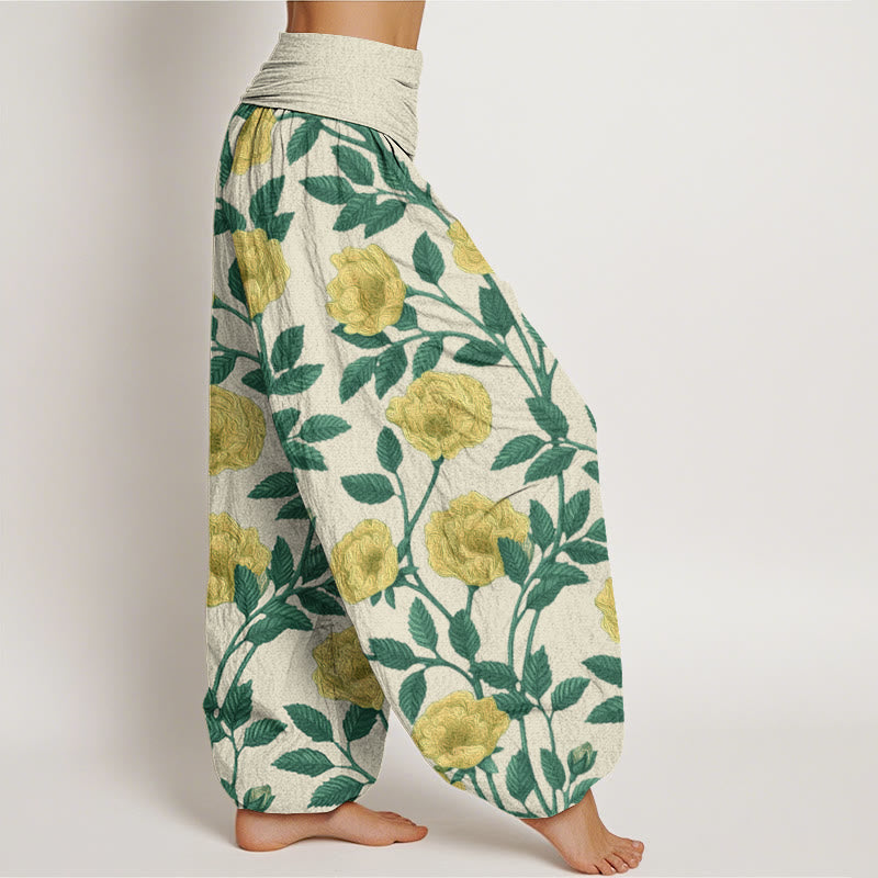 Rose Flowers Totem Pattern Women's Elastic Waist Harem Pants