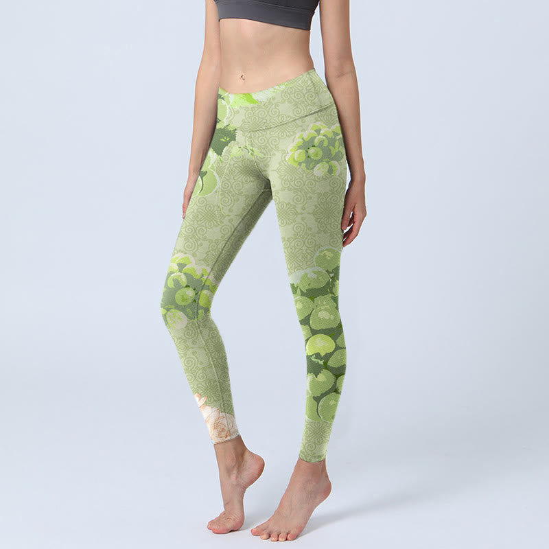 Green Grapes Pink Roses Gym Leggings Women's Yoga Pants