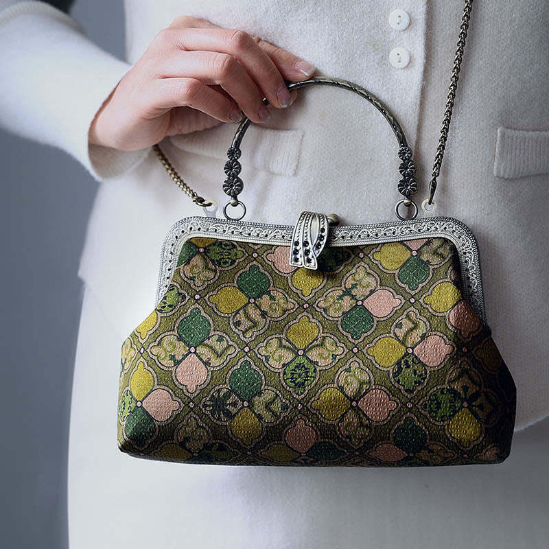 Green Leaves Handbag Metal Chain Crossbody Bag Shoulder Bag Cellphone Bag