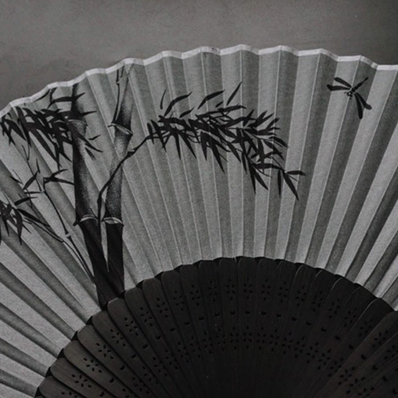 Ink Bamboo Polyester Handheld Bamboo Folding Fan
