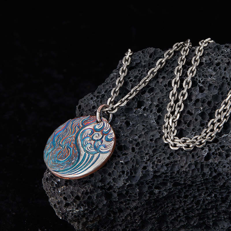 990 Sterling Silver Yin Yang Water and Fire Balance Necklace Pendant