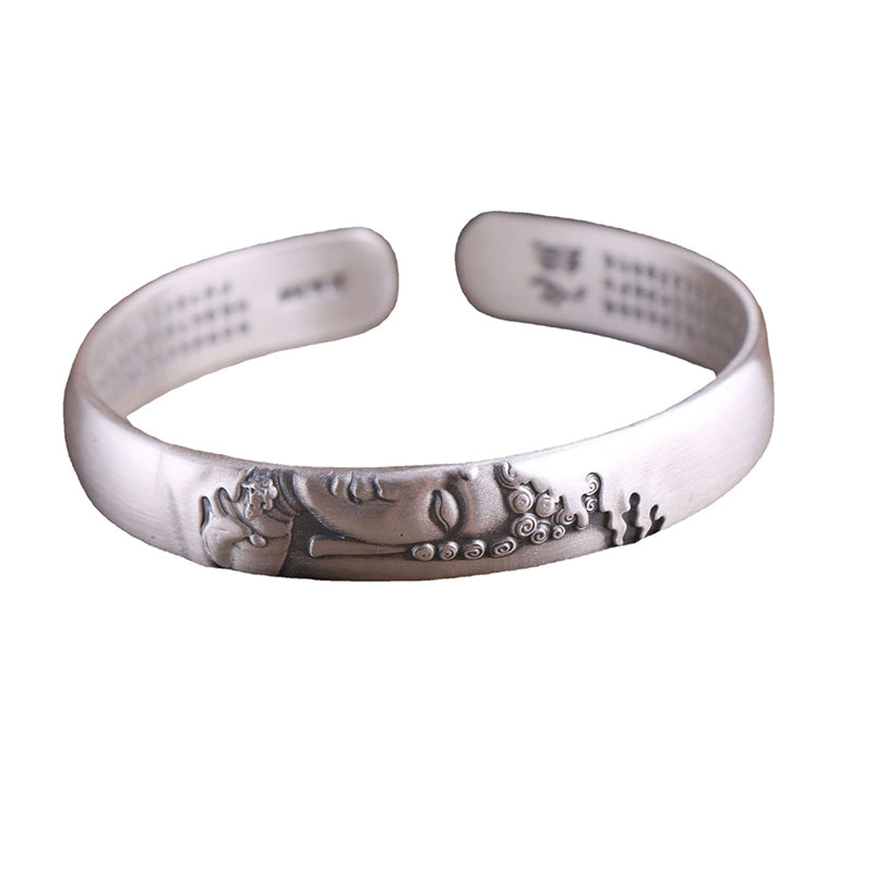 999 Sterling Silver mystic zen Head Heart Sutra Serenity Bracelet Bangle