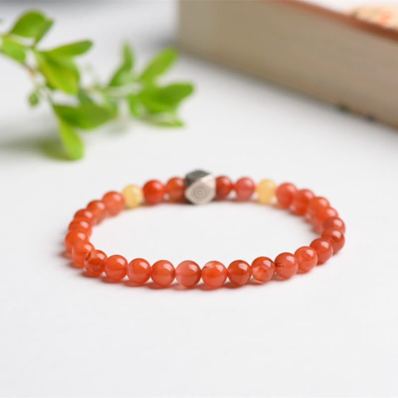 925 Sterling Silver Chinese Zodiac Natal mystic zen Amulet Red Agate Amber Self-acceptance Bracelet