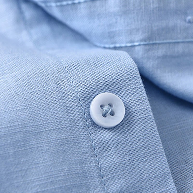 Men's Long Sleeve Stand Collar With Pocket Pure Color Casual Cotton Linen Shirt