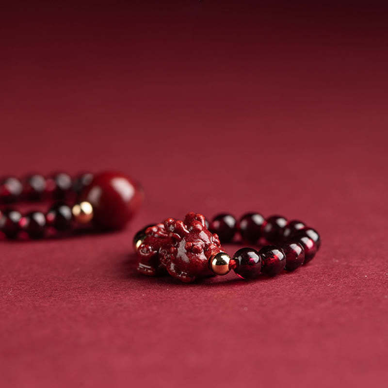 Garnet Cinnabar Lucky Bead PiXiu Om Mani Padme Hum Rose Protection Ring