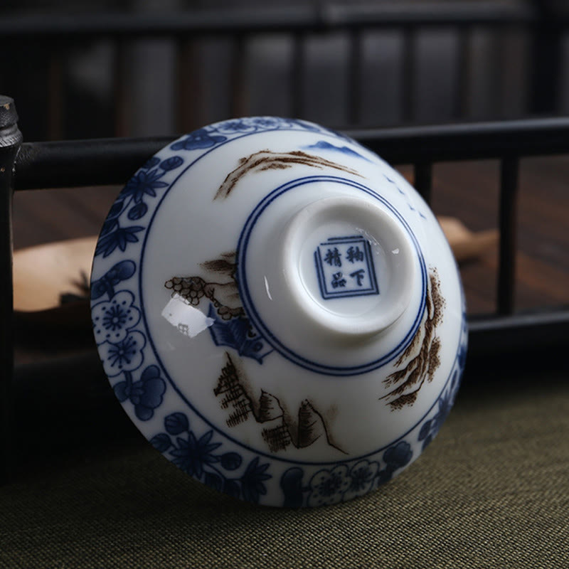 Flowers Fu Character Mountains Lotus Cherry Blossoms Ceramic Teacup Kung Fu Tea Cup