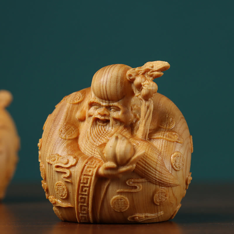 Handcrafted FengShui Mini Three Stars Tsai Shen Thuja Sutchuenensis Wood Prosperity Decoration
