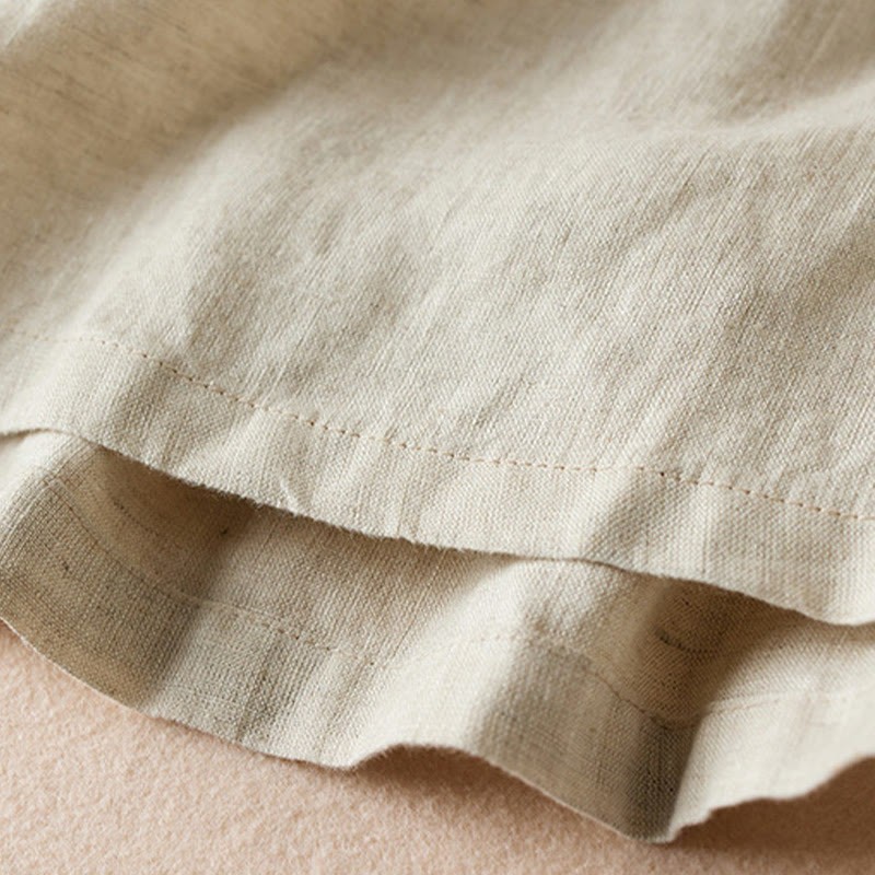 Wild Simple Design Embroidery Drawstring Cotton Linen Women's Shorts With Pockets