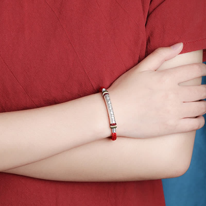999 Sterling Silver Om Mani Padme Hum Protection Strength String Bracelet