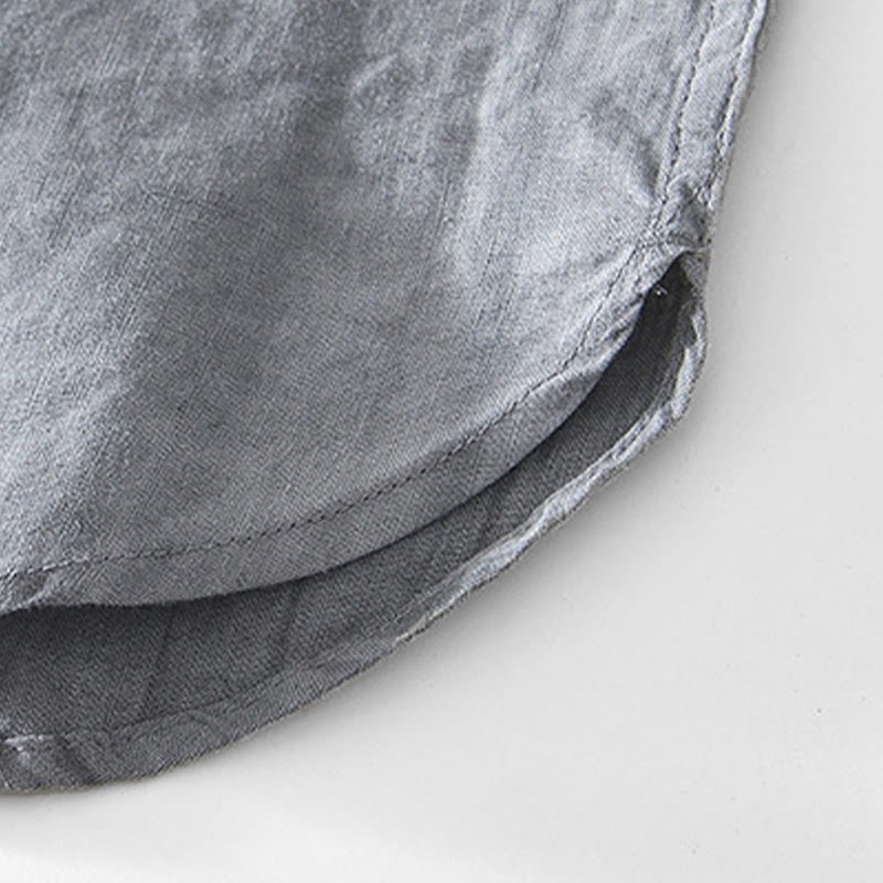 Half Button Short Sleeve V-neck Ramie Cotton Men's Shirt