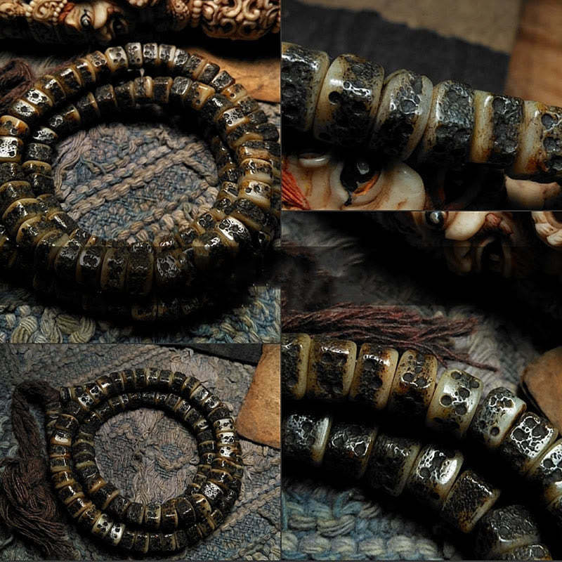 Tibetan 108 Mala Beads Yak Bone Dzi Bead The Lord of the Corpse Forest Strength Bracelet