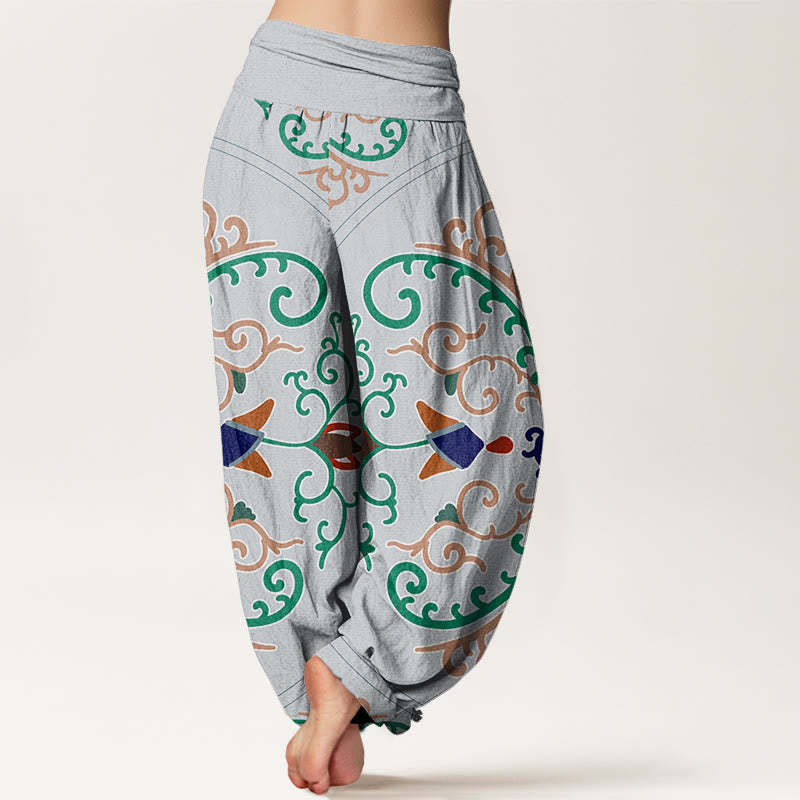 Flowers Vines Totem Pattern Women's Elastic Waist Harem Pants
