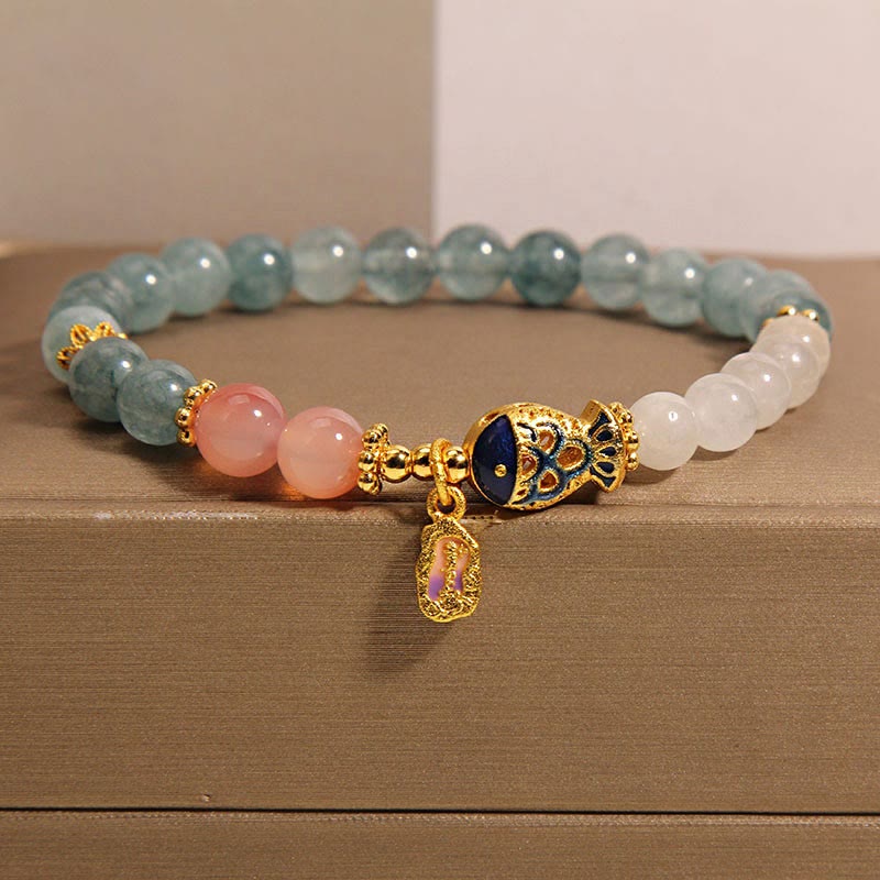 Jade Yanyuan Agate White Jade Koi Fish Scripture Charm Luck Bracelet