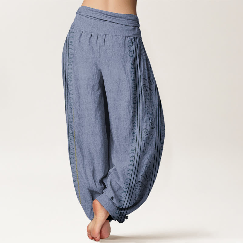 Dharma Wheel Lotus OM Pattern Women's Elastic Waist Harem Pants