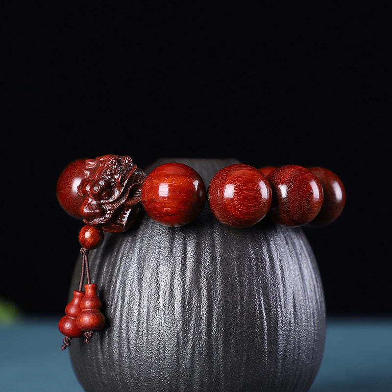 Rosewood Green Sandalwood Small Leaf Red Sandalwood Agarwood Dragon Carved Protection Bracelet