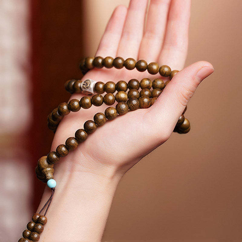 108 Mala Beads 999 Gold Brunei Agarwood Heart Sutra Amber Red Agate Strength Meditation Bracelet