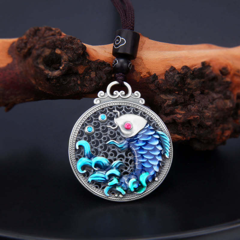 999 Sterling Silver Luck Koi Fish Success Prosperity Necklace Pendant