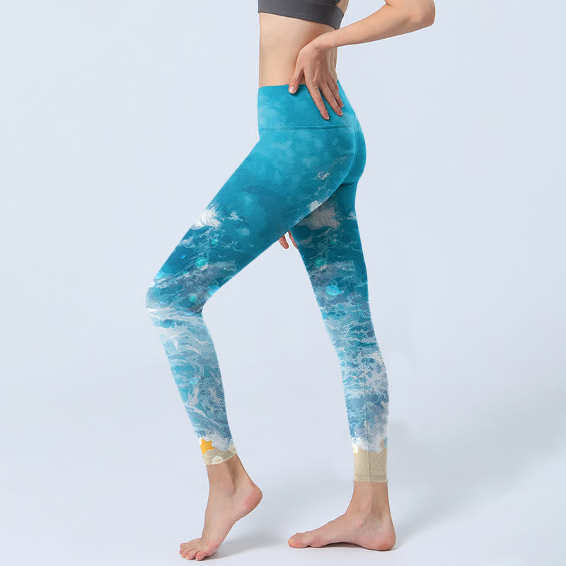 Ocean Waves Fish Gym Leggings Women's Yoga Pants