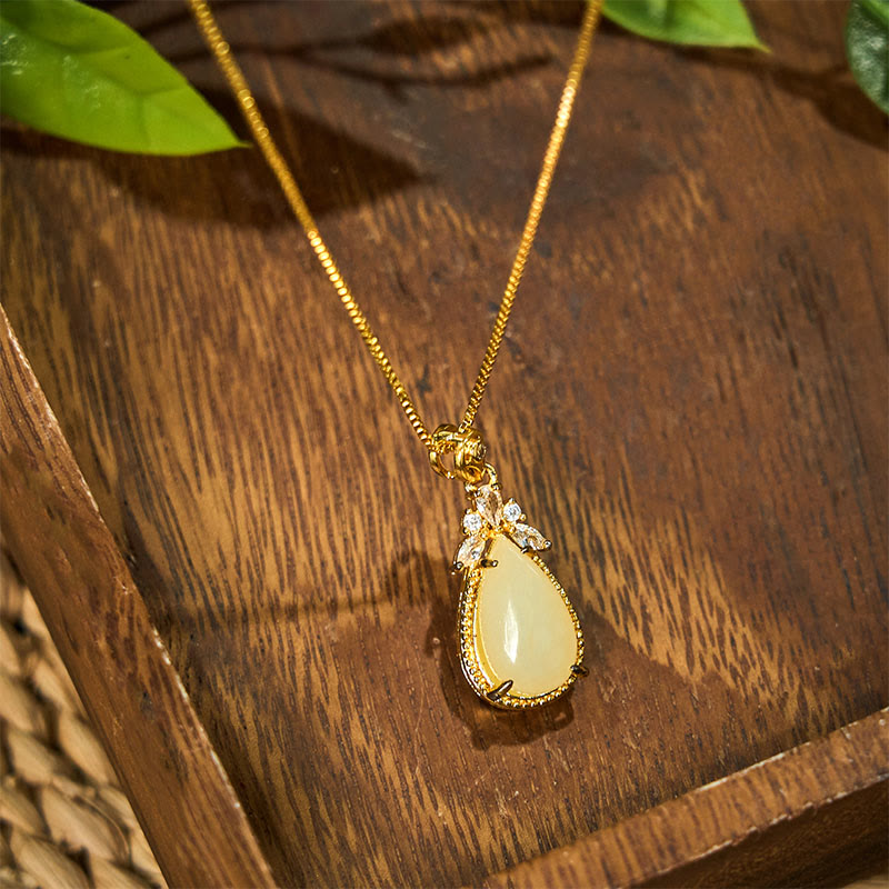 Hetian White Jade Water Drop Happiness Necklace Pendant
