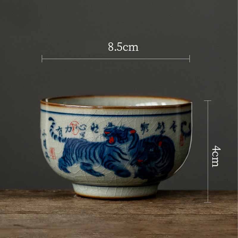Jingdezhen Hand Painted Cute Tiger Ceramic Teacup Kung Fu Tea Cup Bowl 140ml