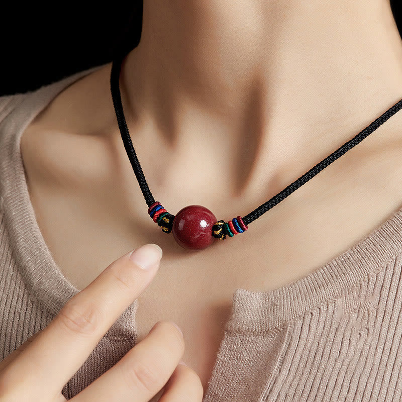 Cinnabar Bead Blessing String Necklace Pendant